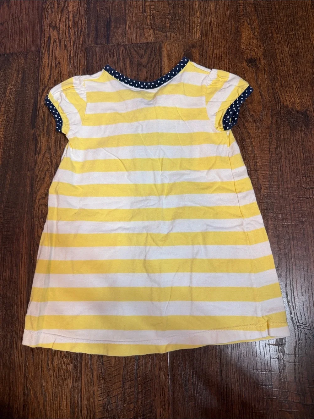 Carter's Yellow and White Striped Dress with Navy Polka Dot Trim